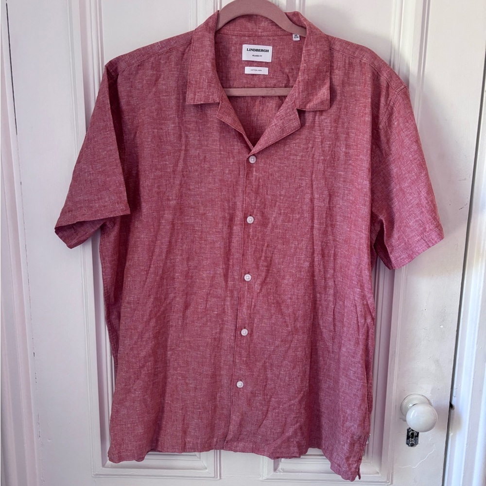 Men’s Lindbergh Cotton Linen Button Front Relaxed Fit Short Sleeve Shirt XXL